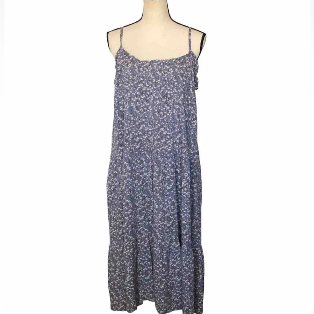 Natural Life Dress Medium Blue Floral Boho Peasant Pockets New
